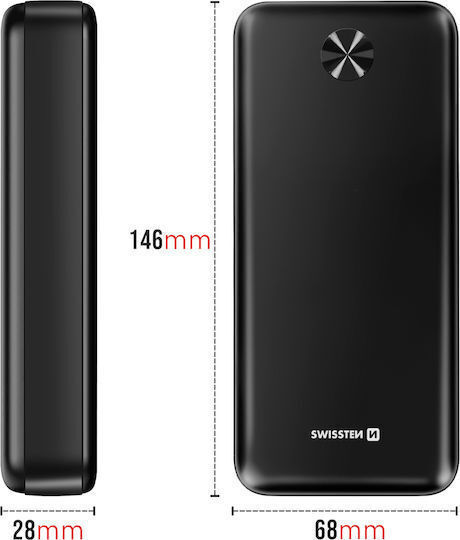 Swissten Power Bank 20000mAh 10.5W with 2 USB-A Ports and USB-C Port Black view 8