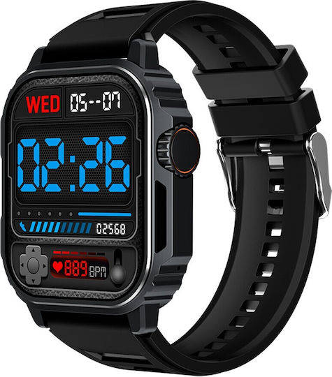 Aoke TW11 Smartwatch with Heart Rate Monitor (Black Case / Black Silicone Strap)