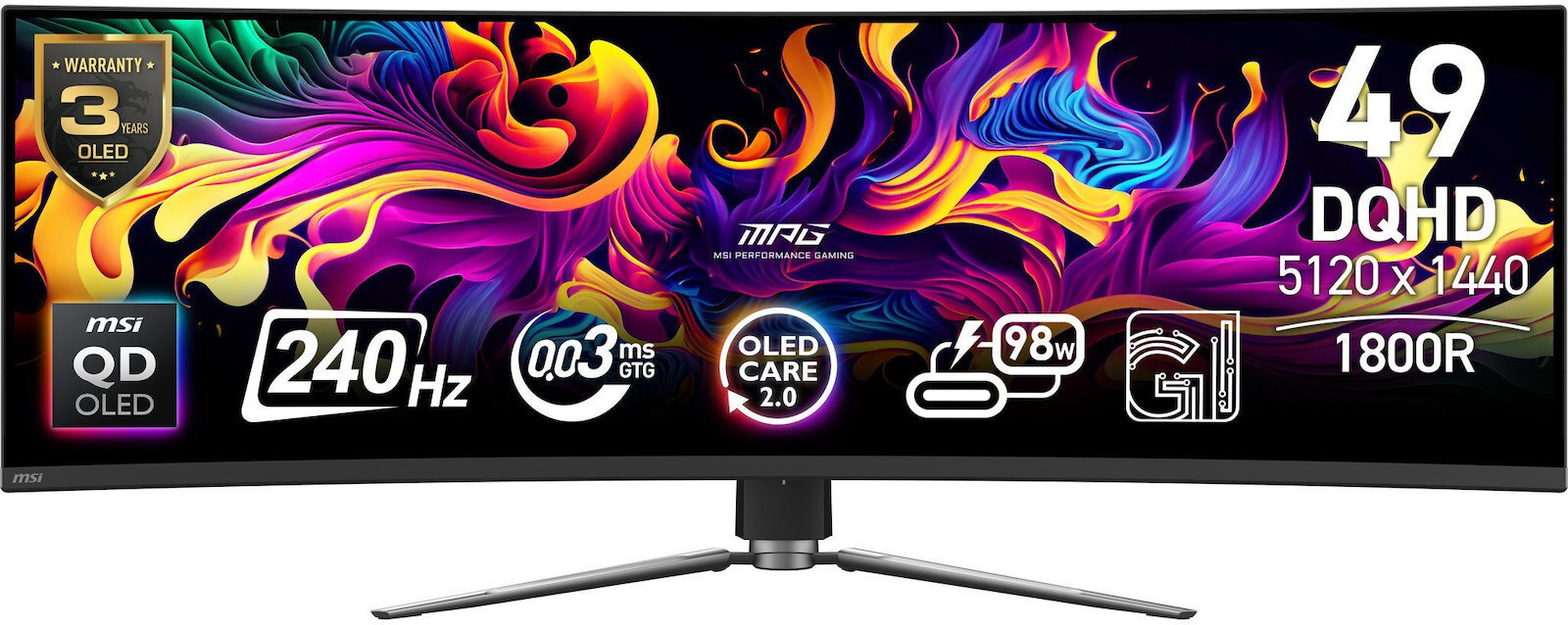 MSI MPG 491CQPXDE Ultrawide QD-OLED HDR Curved Gaming Monitor 49" 5120x1440 240Hz with Response Time 0.03ms GTG