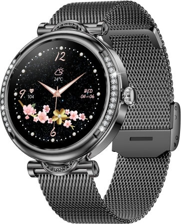 Cf32 1.27 Inch Screen Lady Smart Watch Steel Band Support Female Physiology Monitoring & 100+ Sports Modes Black view 1
