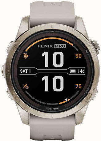 Garmin Fenix 7S Pro Solar Stainless Steel 42mm Waterproof Smartwatch with Heart Rate Monitor (Cream Gold SS With Gray Band) view 3