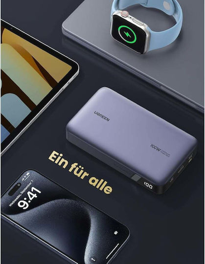 Ugreen PB720 Power Bank 20000mAh 100W with USB-A Port and 2 USB-C Ports Power Delivery / Quick Charge 2.0 / Quick Charge 3.0 Gray view 5