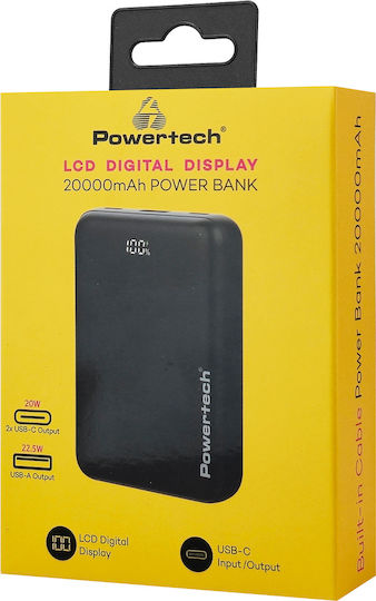 Powertech PT-1503 Power Bank 20000mAh 22.5W with USB-A Port and 2 USB-C Ports Power Delivery / Quick Charge 4.0 Black view 4