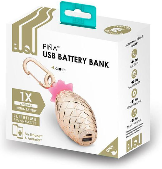 BuQu Pina Power Bank 2500mAh with USB-A Port Gold vista 3