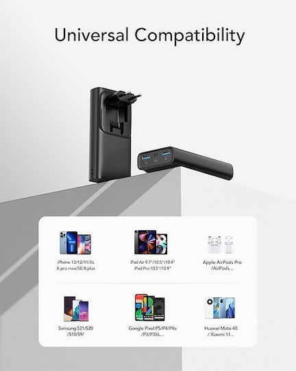 Vrurc W1146 Power Bank 10000mAh 20W with 2 USB-A Ports and USB-C Port Power Delivery / Quick Charge 3.0 Black view 8