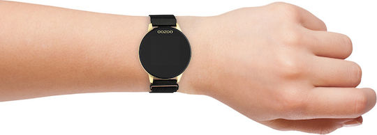 Oozoo Q00122 Stainless Steel 43mm Smartwatch with Heart Rate Monitor (Metal Mesh Strap Black With Gold) view 2