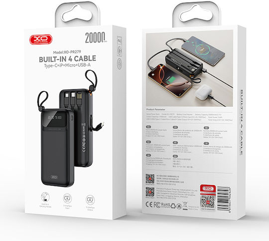 XO PR279 Power Bank 20000mAh 10W with 2 USB-A Ports and USB-C Port Black view 6