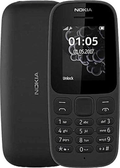 Nokia 105 (2019) Dual SIM Mobile with Buttons (Greek Menu) Black view 1