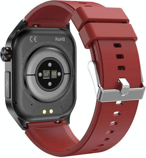 Et580 2.04 Inch Amoled Screen Sports Smart Watch Support Bluethooth Call Ecg Function Red Silicone Band view 3