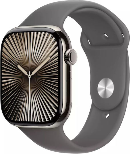 Apple Watch Series 10 Cellular Titanium 42mm Waterproof with eSIM and Heart Rate Monitor (Natural Titanium Case With Stone Grey Sport Band) view 1