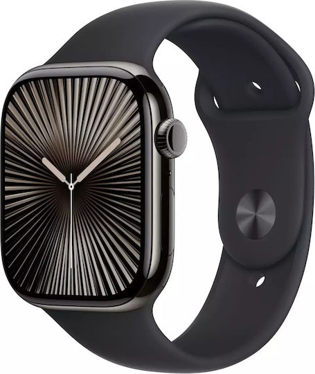 Apple Watch Series 10 Cellular Titanium 46mm Waterproof with eSIM and Heart Rate Monitor (Slate - Black Sport Band – M/L) view 1