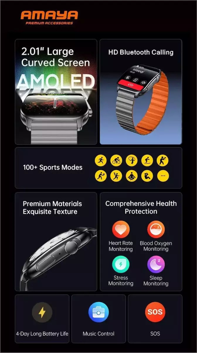 Amaya Pro Smartwatch with Heart Rate Monitor (Gray) view 2