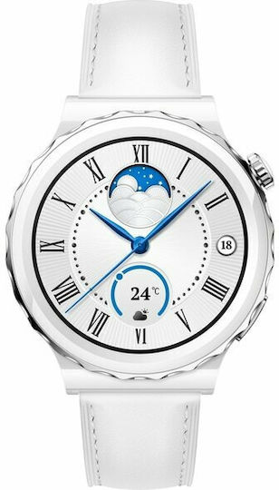 Huawei Watch GT 3 Pro Ceramic 43mm Waterproof with Heart Rate Monitor (Leather White) view 1