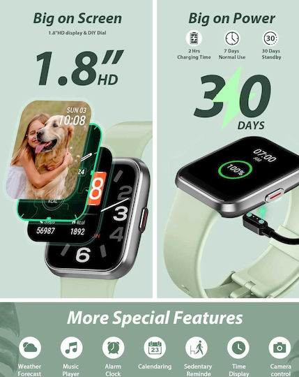Tensky ID208 Plus Smartwatch with Heart Rate Monitor (Green) view 6