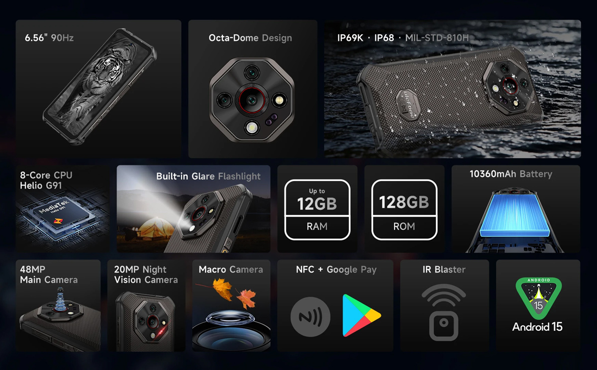Ulefone Armor X16 Pro Dual SIM (6GB/128GB) Resistant Smartphone Wasteland Shadow view 9
