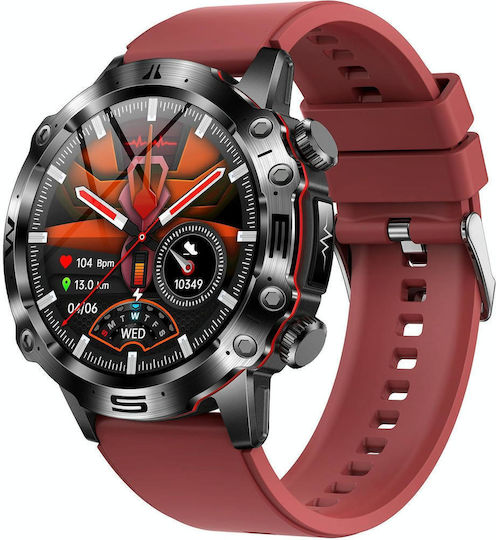 Et482 1.43 Inch Amoled Screen Sports Smart Watch Support Bluethooth Call Ecg Function Red Silicone Band view 1