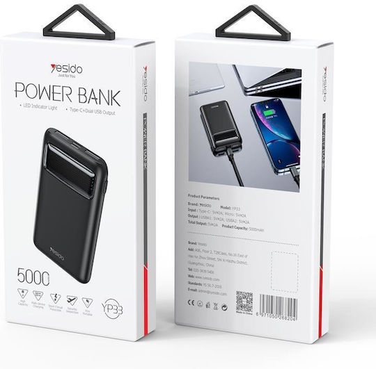 Yesido YP33 Power Bank 5000mAh with 2 USB-A Ports Black view 2
