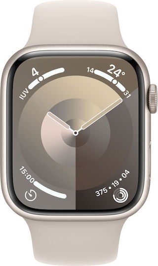 Apple Watch Series 9 Cellular Aluminium 45mm Waterproof with eSIM and Heart Rate Monitor (Starlight with Starlight Sport Band (M/L)) view 1