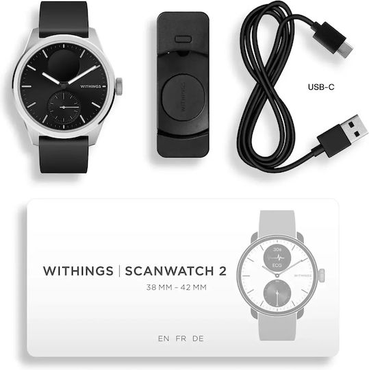 Withings ScanWatch 2 Stainless Steel 42mm Waterproof with Heart Rate Monitor (Black) view 2