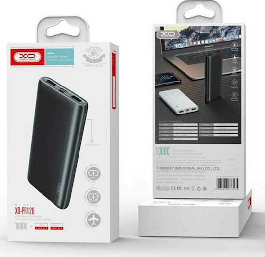 XO PR120 Power Bank 10000mAh with 2 USB-A Ports and USB-C Port Black vue 2