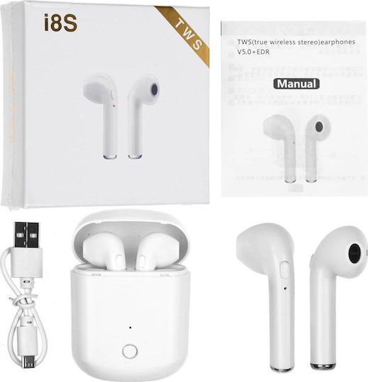 I8S Earbud Bluetooth Handsfree Earphones with Charging Case White view 1