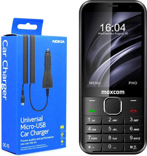 MaxCom MM334 + Car Charger Nokia Micro USB Single SIM Mobile with Buttons Black view 1