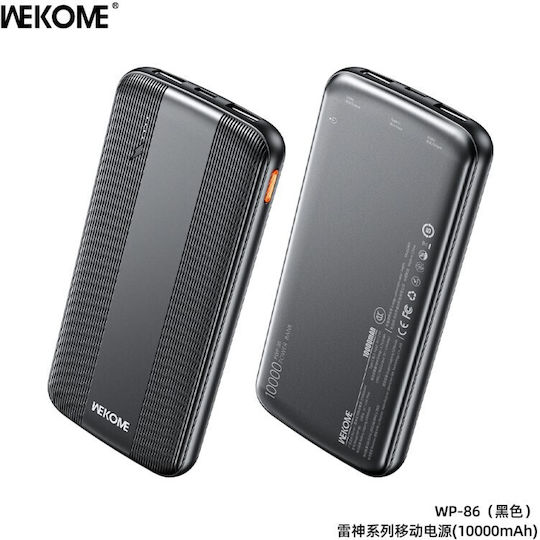 WK WP-86 Raython Series Power Bank 10000mAh with 2 USB-A Ports and USB-C Port Black