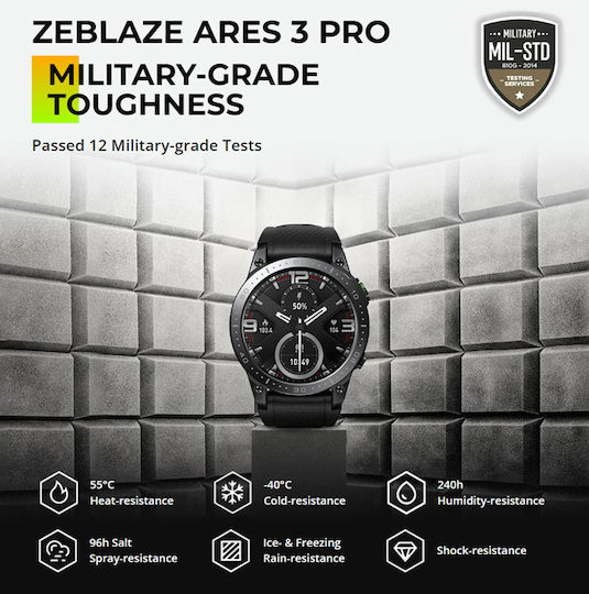 Zeblaze Ares 3 Pro 49mm Smartwatch with Heart Rate Monitor (Black) view 3