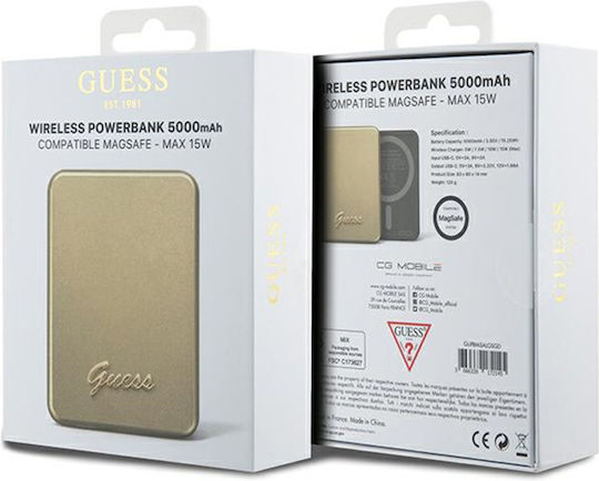Guess Metal Script Logo MagSafe Power Bank 5000mAh 15W Gold view 5