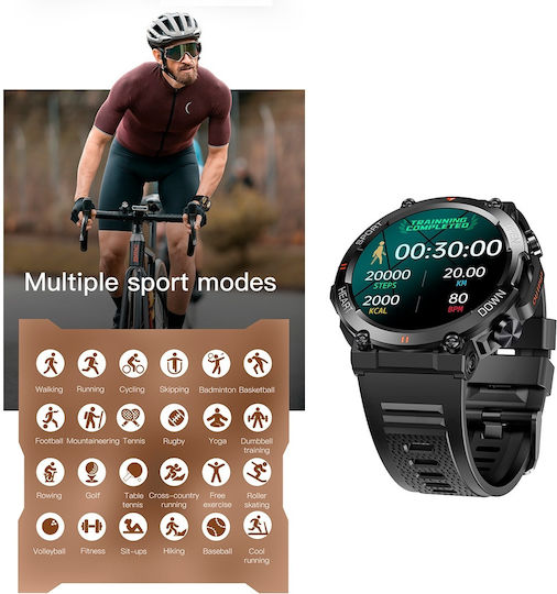 Aoke K56 PRO 45mm Smartwatch with Heart Rate Monitor (Black Case / Black Silicone Strap) view 7