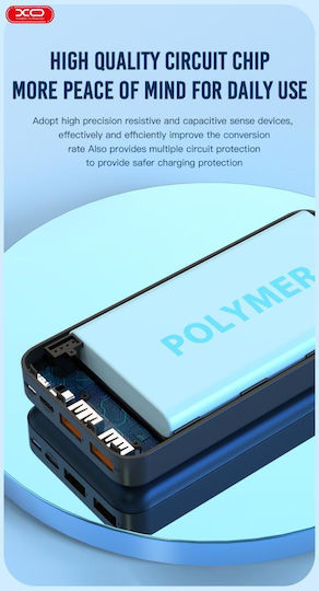 XO PR188 Power Bank 20000mAh 22.5W with 2 USB-A Ports and USB-C Port Power Delivery Black vue 3