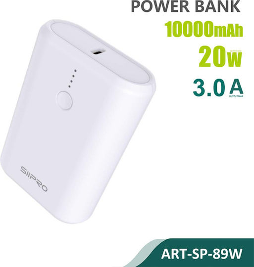 SiiPro SP-89W Power Bank 10000mAh 20W with USB-A Port and USB-C Port Power Delivery White