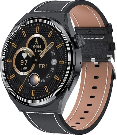 Hdt Max 1.60 Inch Black Dial Leather Band Ip68 Waterproof Smart Watch Support Bluetooth Call Black view 1