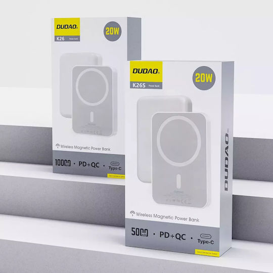 Dudao K26 MagSafe Power Bank 10000mAh 20W with USB-A Port and USB-C Port Power Delivery White view 8