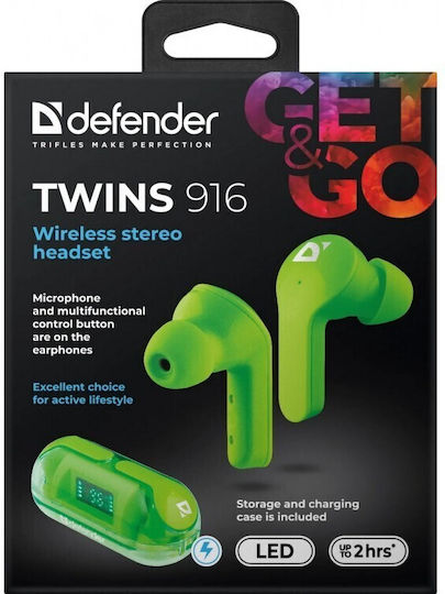 Defender NS 916 In-ear Bluetooth Handsfree Earphones with Charging Case Green view 5