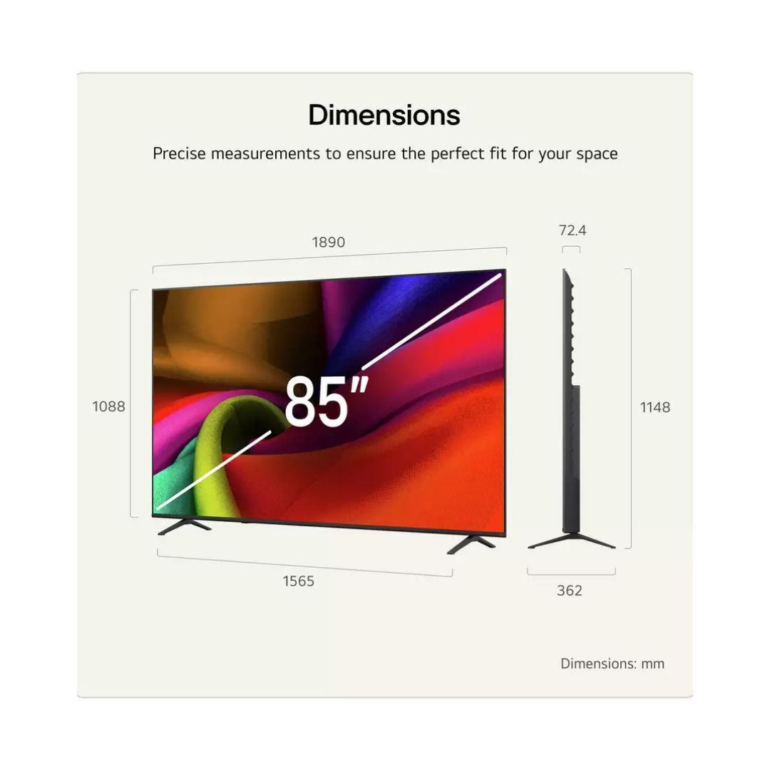 LG Smart TV 85" 4K UHD LED AI NU80 HDR (2026) 85NU8E0B3LA view 3
