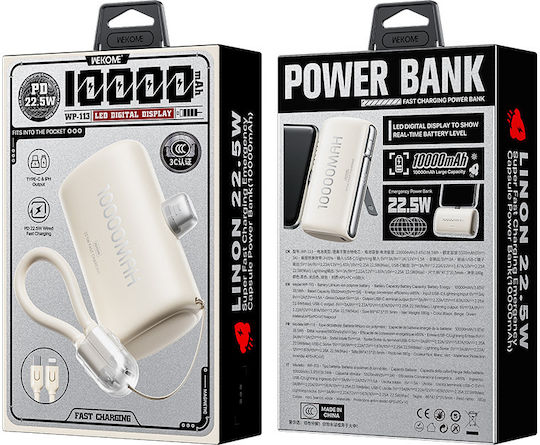 WK WP-113 Power Bank 10000mAh 22.5W Power Delivery Beige vue 2
