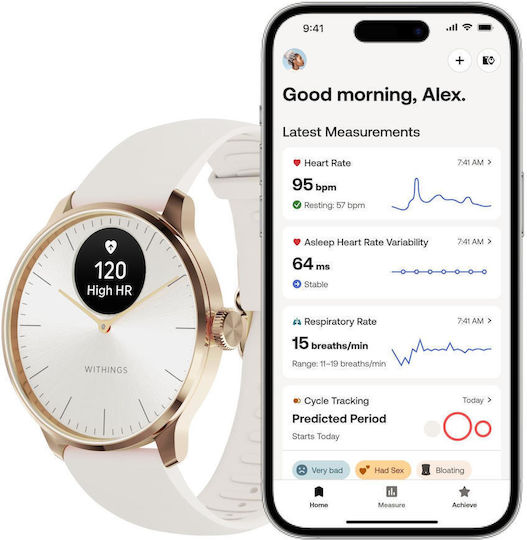Withings ScanWatch Light Stainless Steel 37mm Waterproof with Heart Rate Monitor (Sand) vue 4