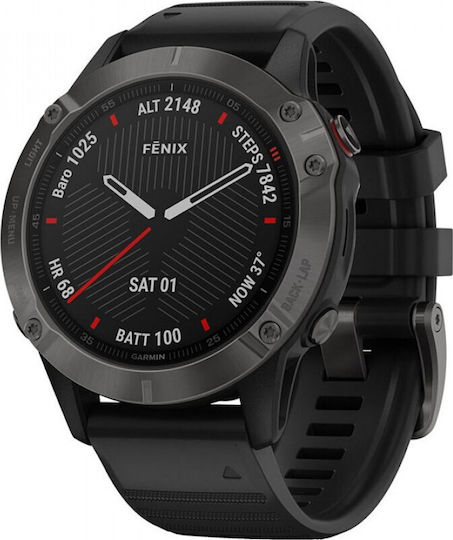 Garmin Fenix 6 Sapphire Stainless Steel 47mm Smartwatch with Heart Rate Monitor (Carbon Grey DLC with Black Band) view 2