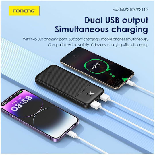 Foneng PX110 Power Bank 20000mAh 10W with 2 USB-A Ports Black view 4