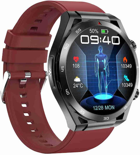 Et450 1.39 Inch Ip67 Waterproof Silicone Band Smart Watch Support Ecg Non-invasive Blood Glucose Measurement Red