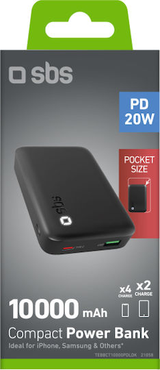 SBS Power Bank 10000mAh 20W with USB-A Port and USB-C Port Black view 2