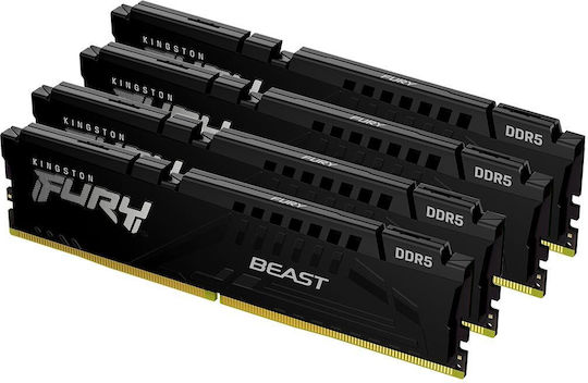 Kingston Fury Beast DDR5 128GB RAM with 4x32GB Modules and Speed 5600 for Desktop KF556C40BBK4-128
