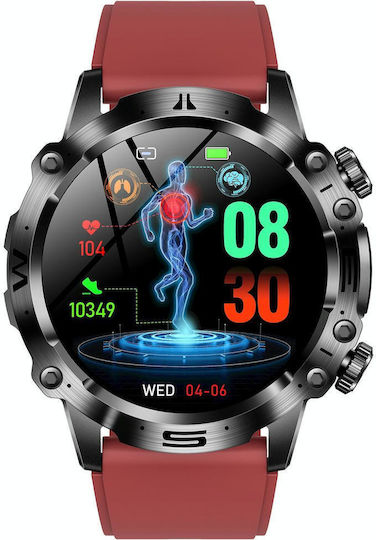 Et482 1.43 Inch Amoled Screen Sports Smart Watch Support Bluethooth Call Ecg Function Red Silicone Band view 2