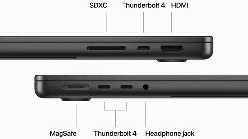 Apple MacBook Pro 14" (2023) 14.2" Retina Display 120Hz (M3-Pro 11-Core/18GB/512GB SSD) Space Black (International English Keyboard) vue 4