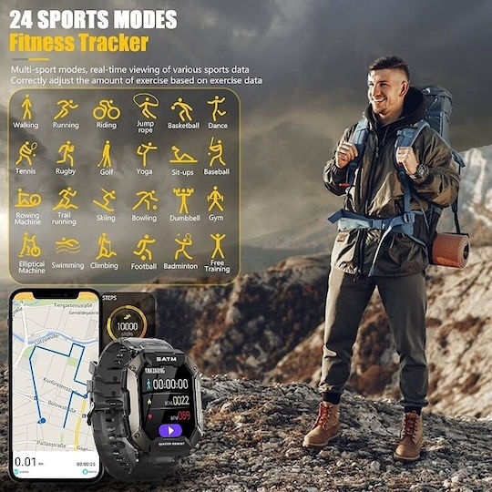 SATM Army D20 Smartwatch with Heart Rate Monitor (Black) view 2