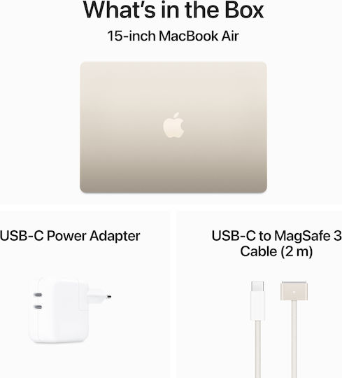 Apple MacBook Air 15" (2024) 15.3" Retina Display (M3-8-core/8GB/256GB SSD) Starlight (International English Keyboard) view 9