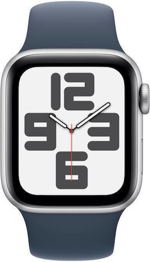 Apple Watch SE 2023 Aluminium 40mm Waterproof with Heart Rate Monitor (Silver with Storm Blue Sport Band (S/M)) view 2