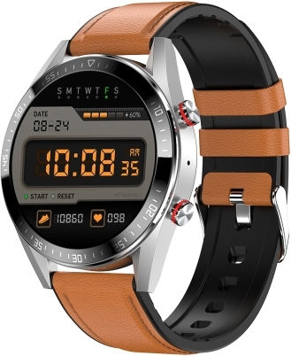 Dw16 1.39 Inch Amoled Screen Smart Watch Support Heart Rate Blood Pressure Monitoring Leather Strap Brown