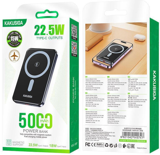 Kakusiga KSC-1267 MagSafe Power Bank 5000mAh with USB-C Port Black view 3